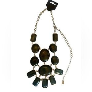 Statement Necklace - Dark Gray Stones and Gold Tone